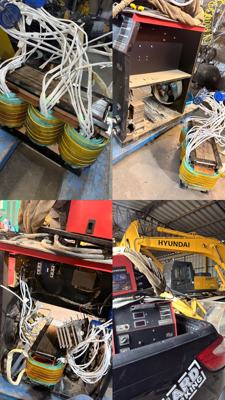 Colagem com diferentes etapas de reparo industrial